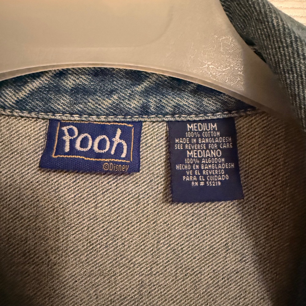 Vintage Disney Winnie the Pooh Denim Jacket Medium Blue Embroidered Cotton - Picture 3 of 11